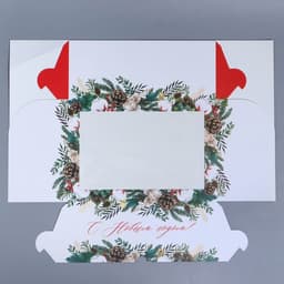 Коробка складная на 6 капкейков новогодняя с окном «С Новым годом», 25×17×10 см