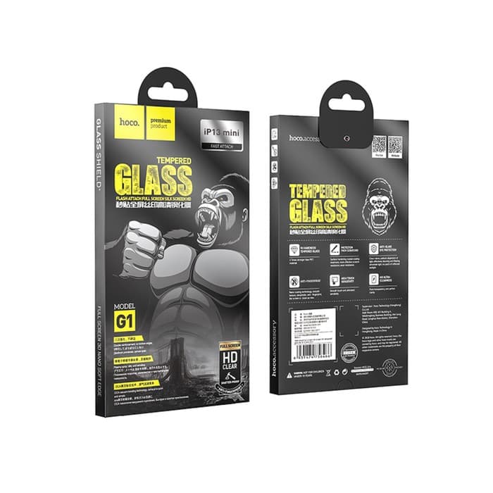 Защитное стекло Hoco G1, для iPhone 13 mini, ПЭТ слой, анти отпечатки, чёрное