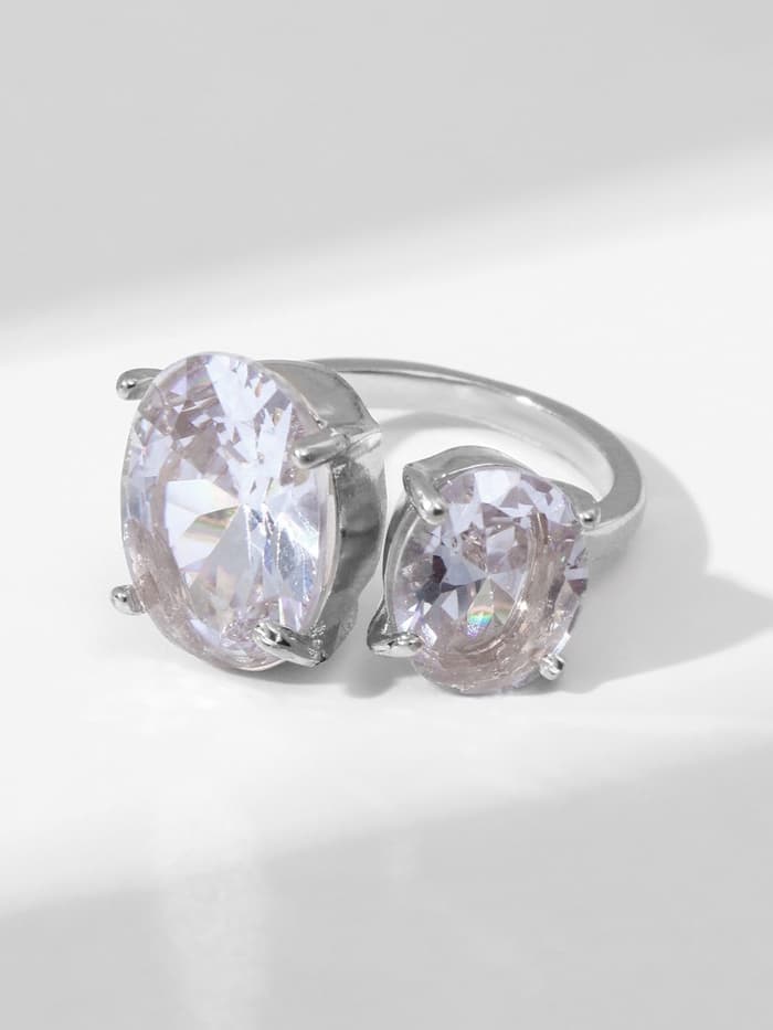 Кольцо с камнями «Овалы», безразмерное, белое в серебре