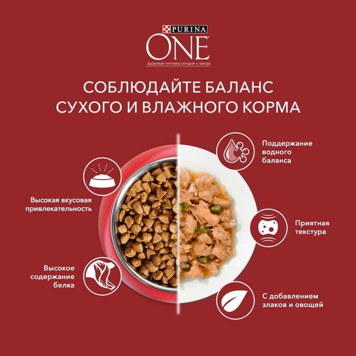 Сухой корм Purina One medium/maxi для взрослых собак, говядина/рис, 10 кг