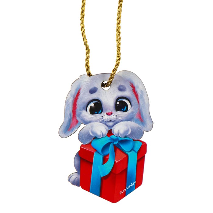 Ёлочная игрушка - подвеска деревянная Лесная мастерская Новый год! ‎Зайка с подарком»