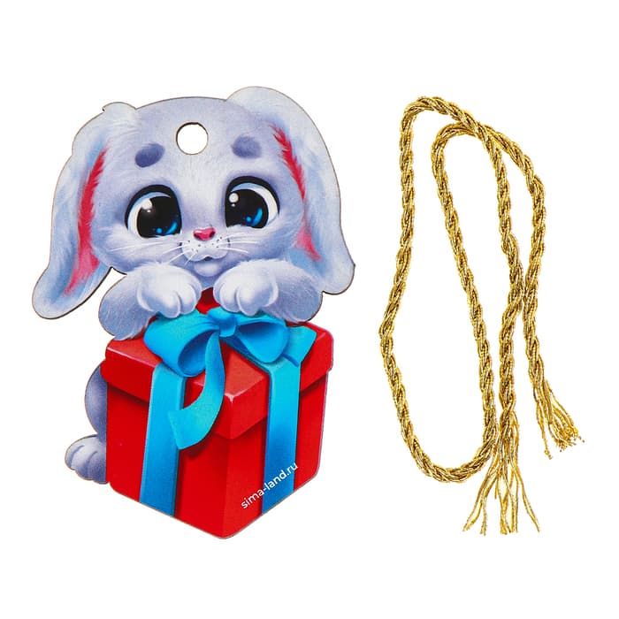 Ёлочная игрушка - подвеска деревянная Лесная мастерская Новый год! ‎Зайка с подарком»