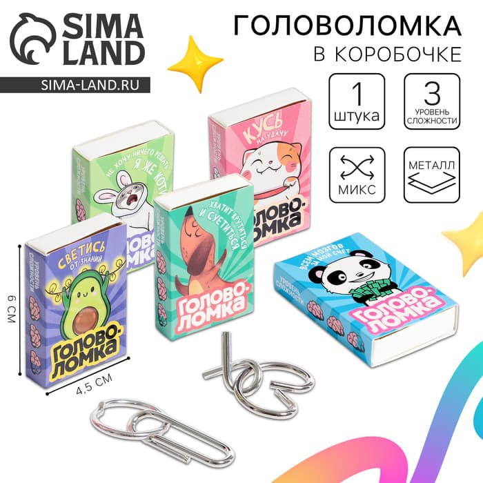 Головоломка металлическая Puzzle «Прокачай мозги», МИКС