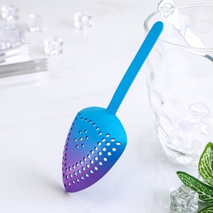 Ложка - сито барная для крупных частиц Flume, нержавеющая сталь, синий, фиолетовый