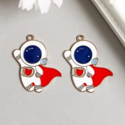 Металлический элемент, декоративная подвеска «Арт Узор. Космонавт в красном плаще», золото, 3.1×2.5 см