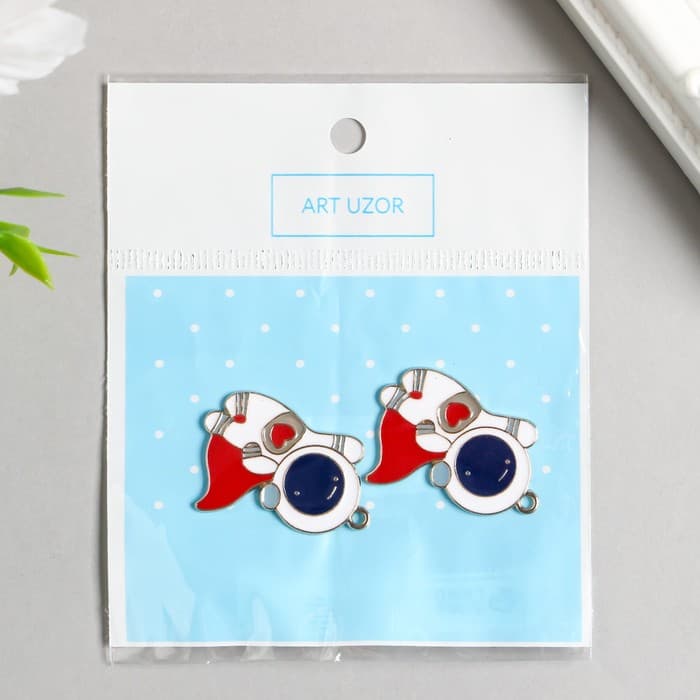 Металлический элемент, декоративная подвеска «Арт Узор. Космонавт в красном плаще», золото, 3.1×2.5 см