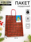 Пакет бумажный подарочный новогодний крафт «Красная клеточка» 22×12×27 см
