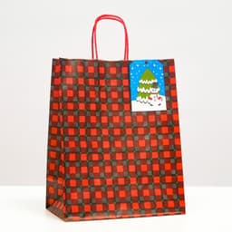 Пакет бумажный подарочный новогодний крафт «Красная клеточка» 22×12×27 см