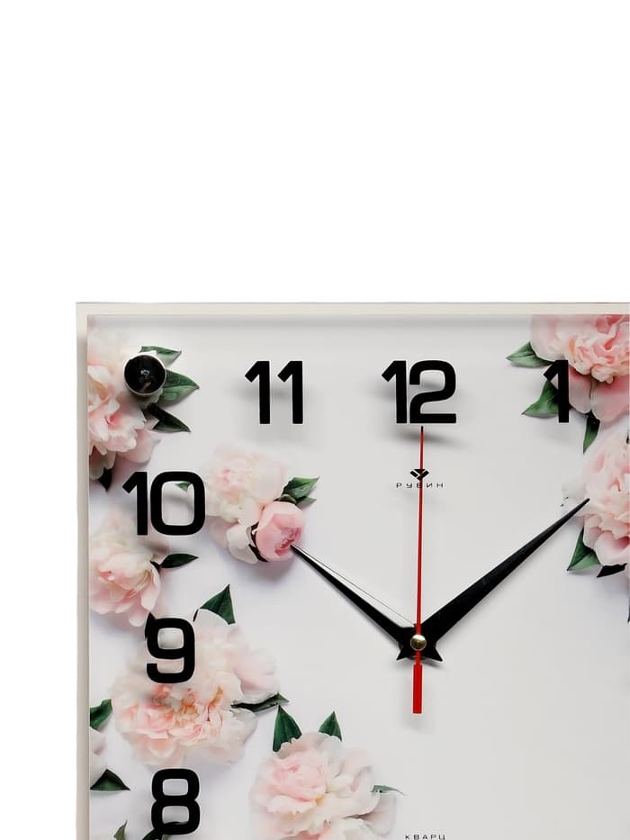 Часы настенные интерьерные «Цветы», бесшумные, плавный ход, 25×25 см, от батарейки 1×AA