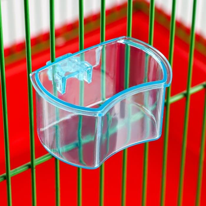 Миска для птиц, 5×3.5 см, с креплением к прутьям, пластик, синяя