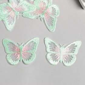 Декор для творчества текстиль вышивка «Бабочка зелёно-розовая», 4.3×5.5 см