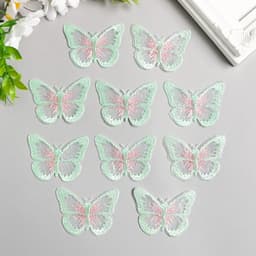 Декор для творчества текстиль вышивка «Бабочка зелёно-розовая», 4.3×5.5 см