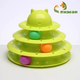 Игровой комплекс для кошек «Пижон», 24.5×24.5×13 см, с 3 шариками, зелёный
