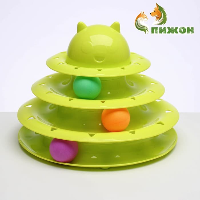 Игровой комплекс для кошек «Пижон», 24.5×24.5×13 см, с 3 шариками, зелёный
