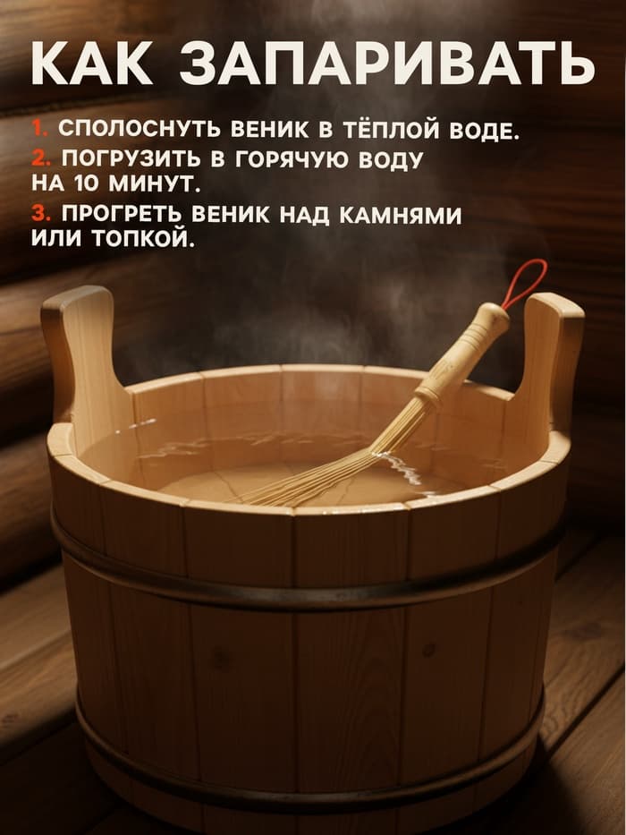 Веник массажный из бамбука, 36 см, прут 0.2 см, Добропаровъ