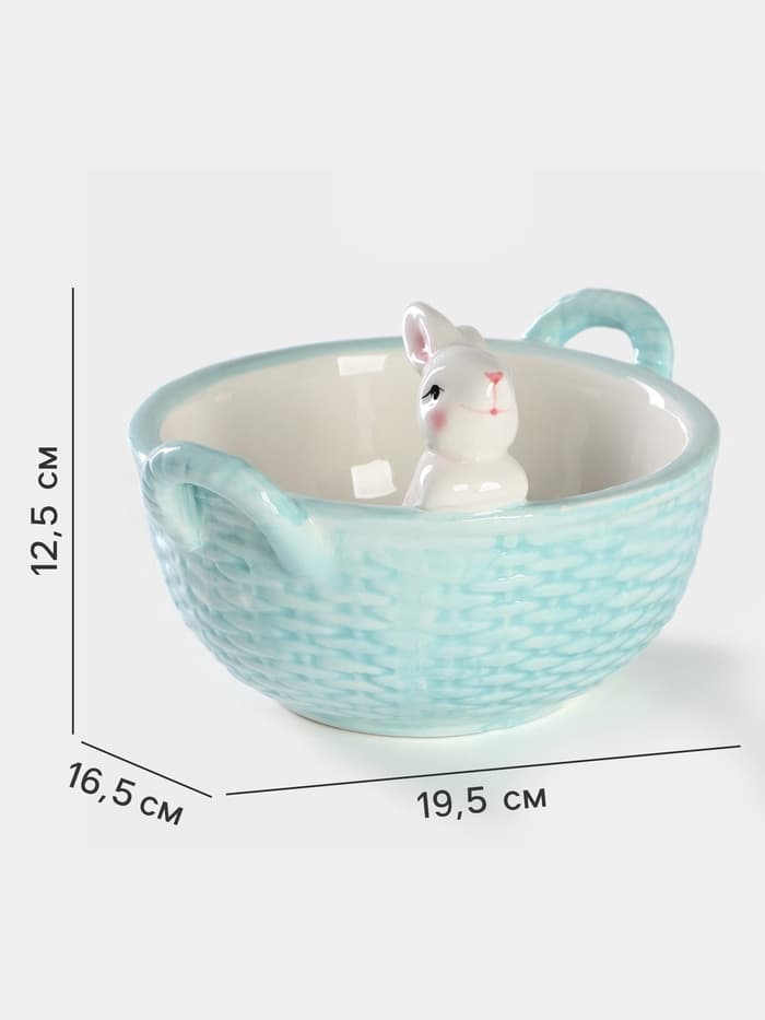 Конфетница Доляна «Зайка», 19.5×16.5×12.5 см, доломит, голубая