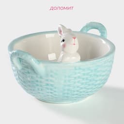 Конфетница Доляна «Зайка», 19.5×16.5×12.5 см, доломит, голубая