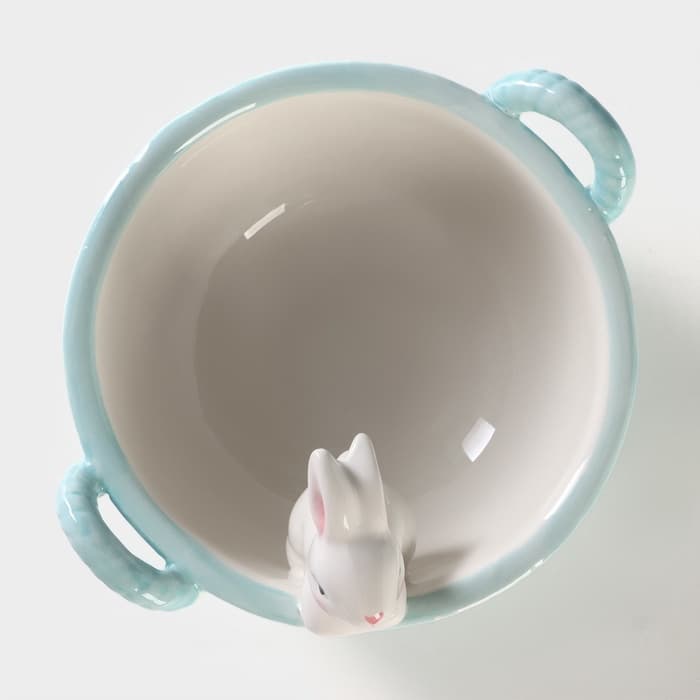 Конфетница Доляна «Зайка», 19.5×16.5×12.5 см, доломит, голубая