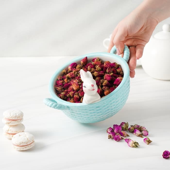 Конфетница Доляна «Зайка», 19.5×16.5×12.5 см, доломит, голубая