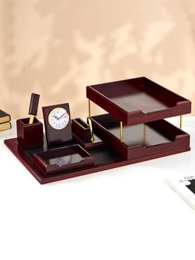 Набор настольный 5 в1 с часами, вишня