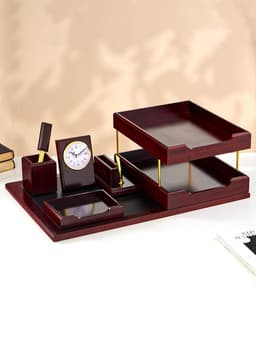 Набор настольный 5 в1 с часами, вишня