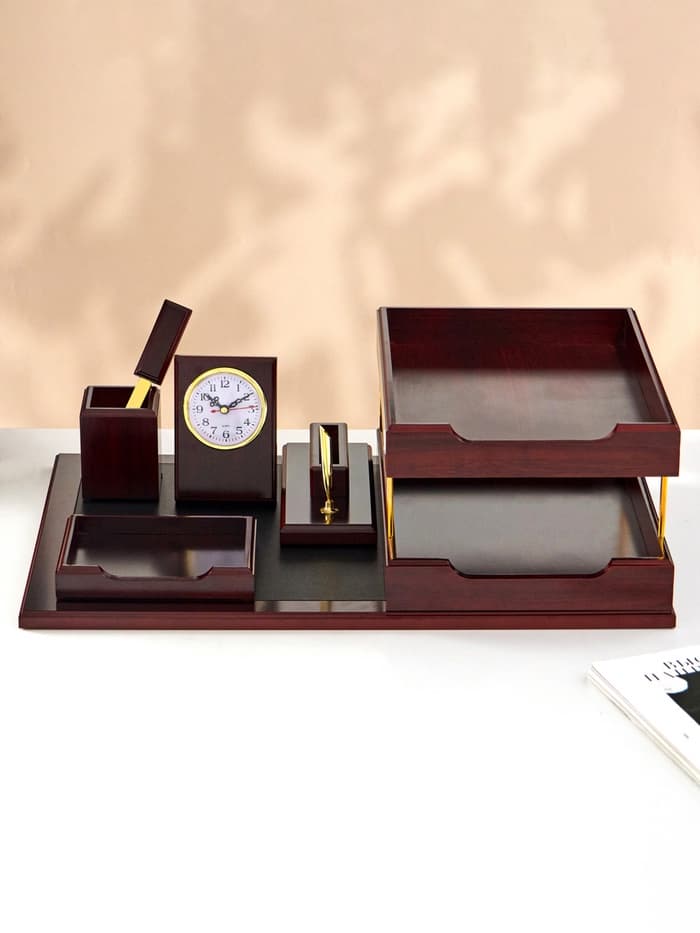 Набор настольный 5 в1 с часами, вишня