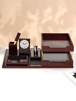 Набор настольный 5 в1 с часами, вишня