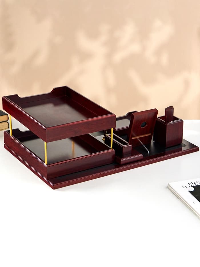 Набор настольный 5 в1 с часами, вишня