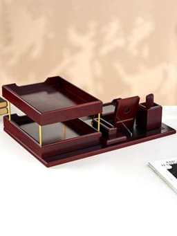 Набор настольный 5 в1 с часами, вишня