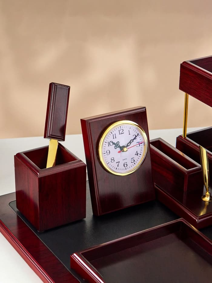 Набор настольный 5 в1 с часами, вишня