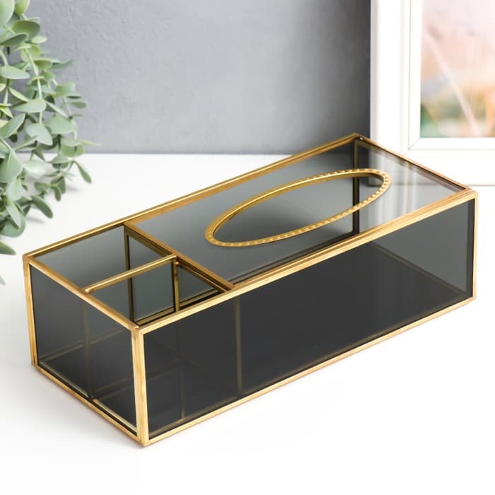 Шкатулка - салфетница «Затемнённая», стекло, органайзер, 7.5×11.5×25.5 см