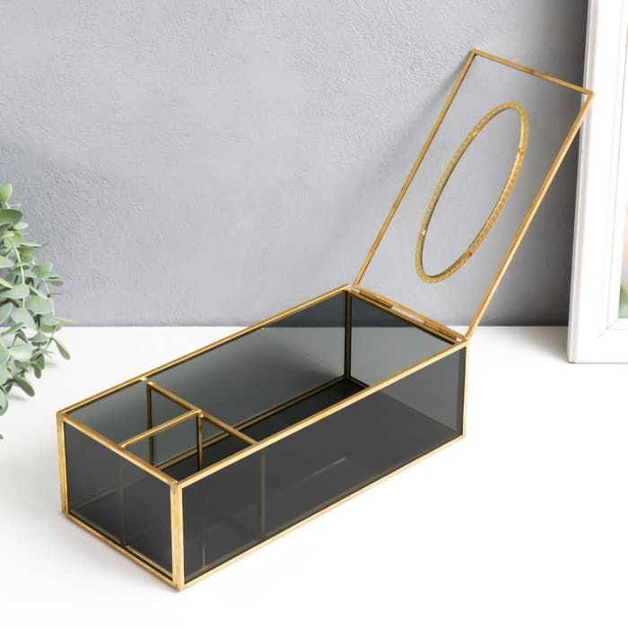 Шкатулка - салфетница «Затемнённая», стекло, органайзер, 7.5×11.5×25.5 см