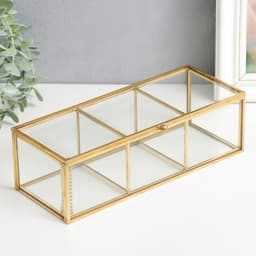 Шкатулка для украшений «3 деления», стекло, с металлическим каркасом, золото, 7×9×23 см