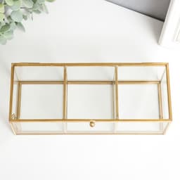 Шкатулка для украшений «3 деления», стекло, с металлическим каркасом, золото, 7×9×23 см