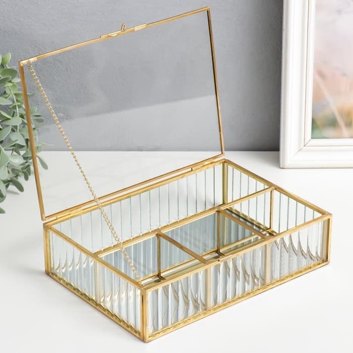 Шкатулка для украшений «Волны», органайзер для мелочей, стекло, 6×16.5×23 см