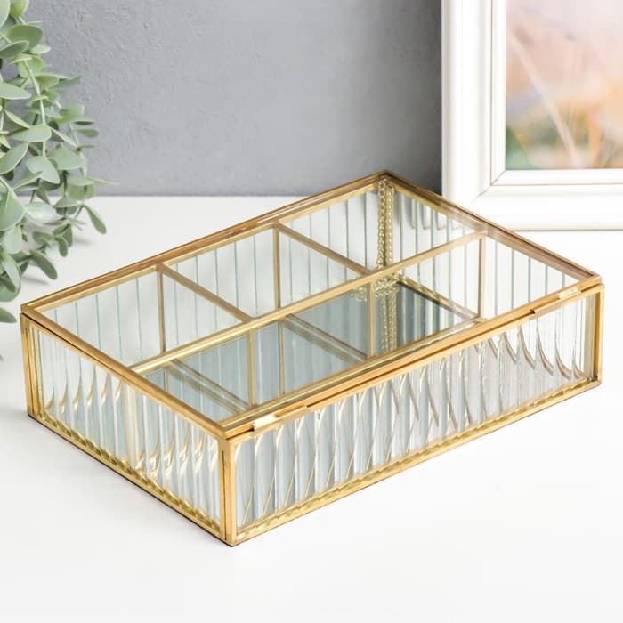 Шкатулка для украшений «Волны», органайзер для мелочей, стекло, 6×16.5×23 см