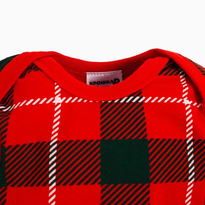 Набор новогодний: боди, штукианишки и шапочка Крошка Я «Клетка», рост 74-80 см