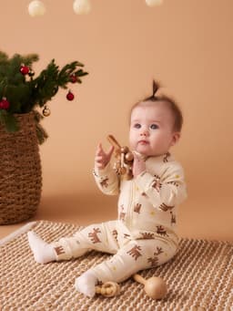 Комбинезон детский «Крошка Я» Merry Xmas, рост 68-74 см, бежевый