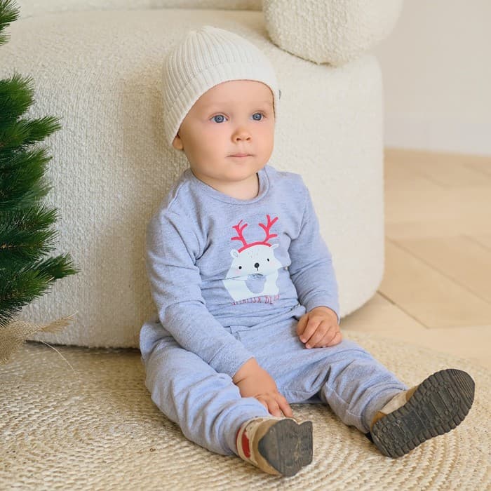 Костюм детский (джемпер, брюки) «Крошка Я» Merry Xmas, рост 62-68 см, серый