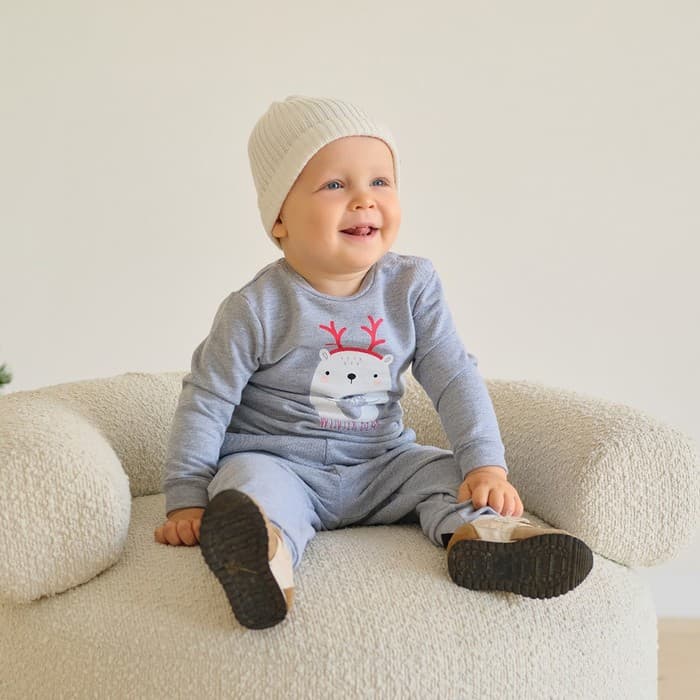 Костюм детский (джемпер, брюки) «Крошка Я» Merry Xmas, рост 62-68 см, серый