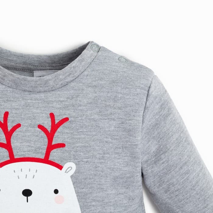 Костюм детский (джемпер, брюки) «Крошка Я» Merry Xmas, рост 62-68 см, серый