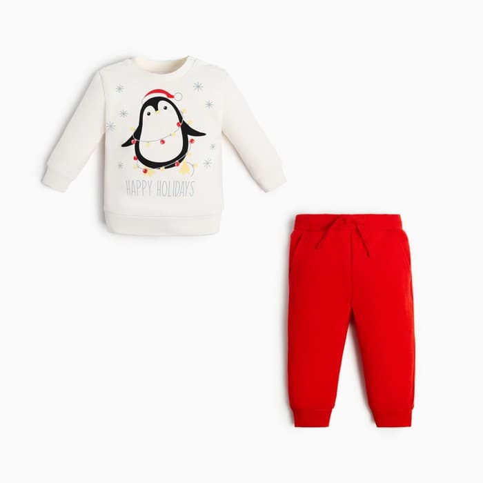 Костюм детский (джемпер, брюки) «Крошка Я. Новогодние зверята», рост 62-68 см, красный, белый