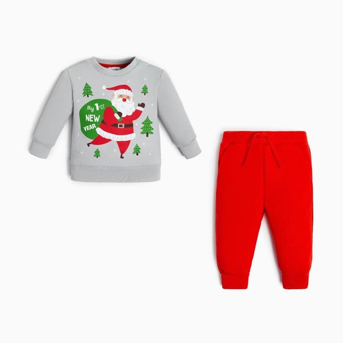 Костюм детский (джемпер, брюки) «Крошка Я. Мой первый НГ», рост 68-74 см, красный, серый