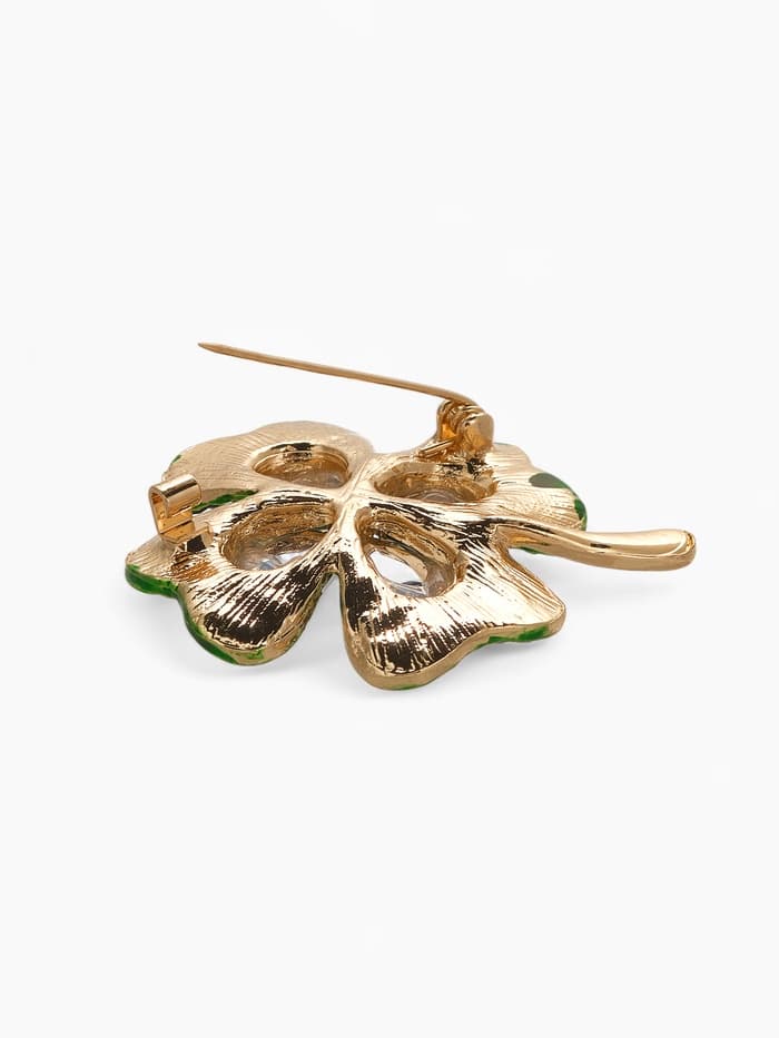 Брошь «Клевер», на удачу, цвет изумрудный в золоте