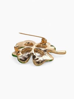 Брошь «Клевер», на удачу, цвет изумрудный в золоте