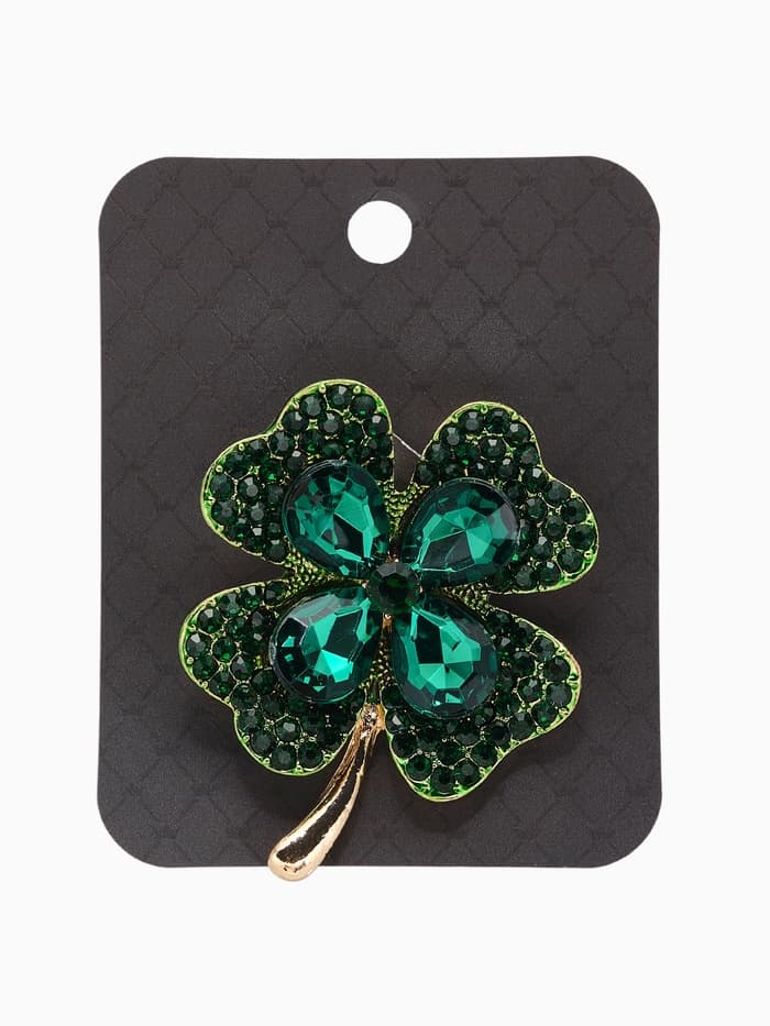 Брошь «Клевер», на удачу, цвет изумрудный в золоте