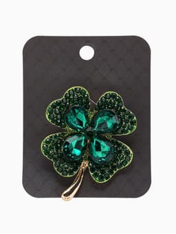 Брошь «Клевер», на удачу, цвет изумрудный в золоте
