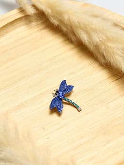 Брошь «Стрекоза - от сглаза», маленькая, синяя в серебре