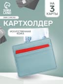 Картхолдер, на 3 карты, отделение для купюр, голубой