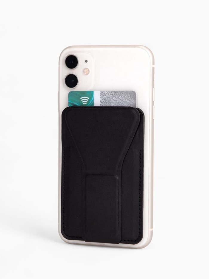 Картхолдер на телефон клеящийся, с подставкой, чёрный